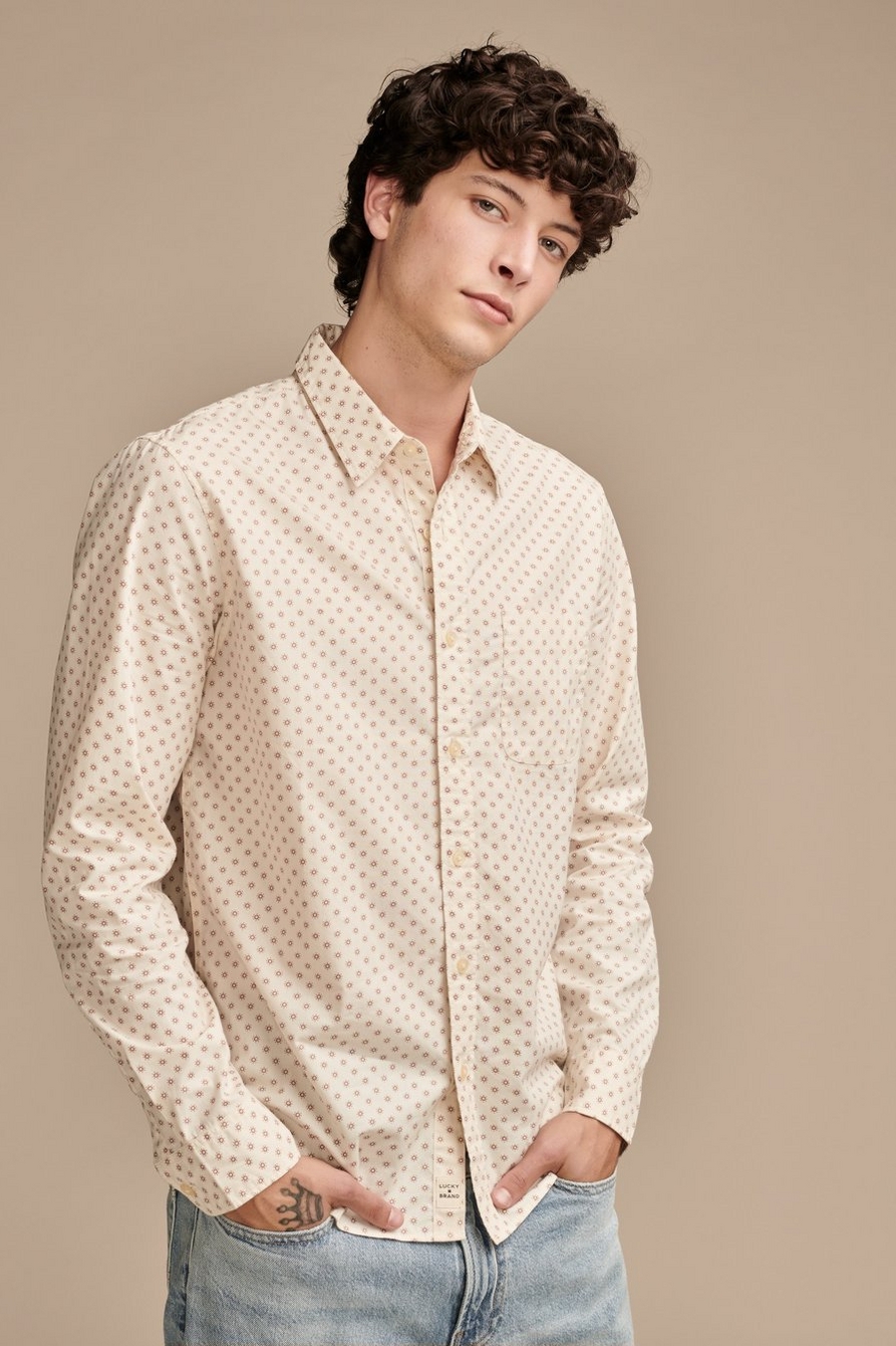 printed poplin one pocket long sleeve shirt